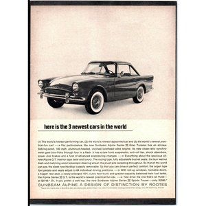 1963 Sunbeam Alpine Series III Gran Turismo Coupe Vintage Print Ad Wall Art